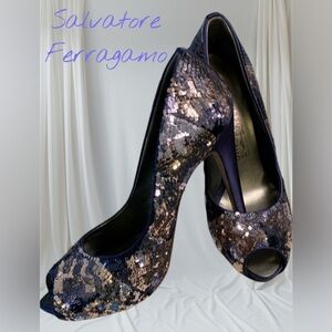 SALVATORE FERRAGAMO Colorblock Sequin Pumps